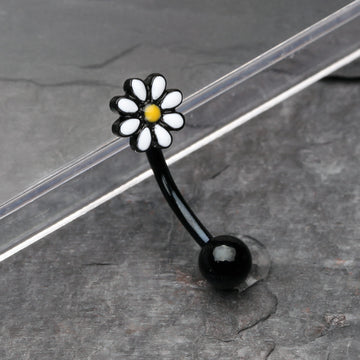 Detail View 1 of Blackline Spring Blossom Daisy Curved Barbell Ring-Black/White/Yellow